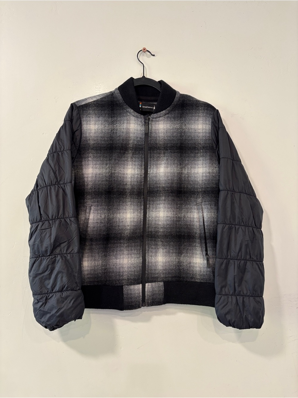 SMARTWOOL Merino Wool Blend Ibera Plaid Bomber Zip Pockets Jacket Size Small